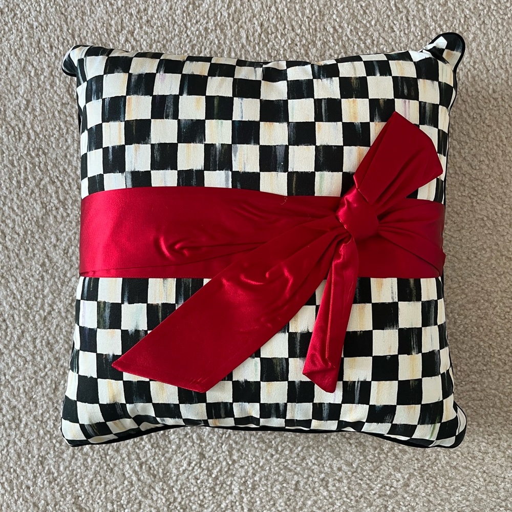 Mackenzie Childs Courtly Check Sash Pillow. Brand new/Never Used.
